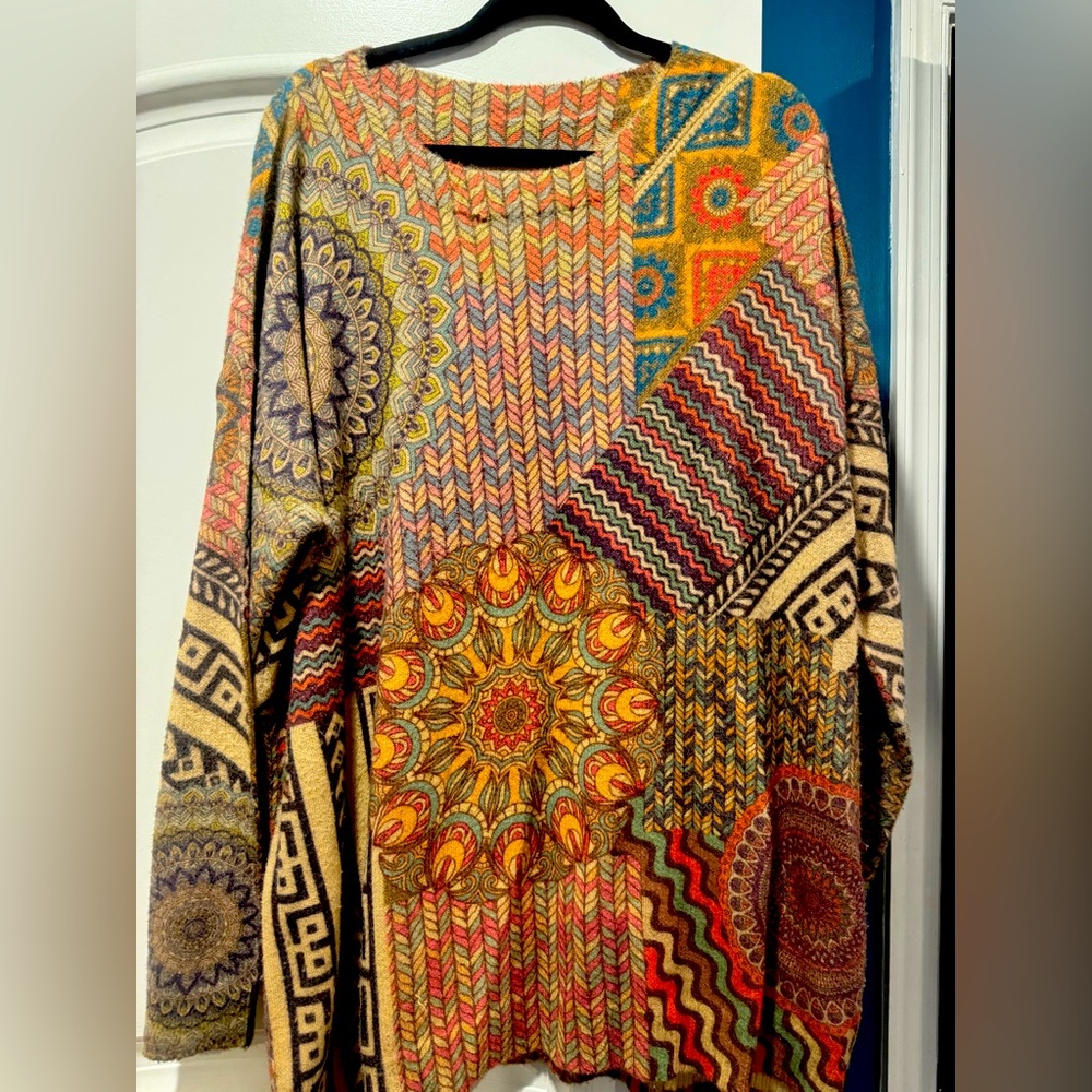 Artistic Print Women's Oversized Cozy Loose Knit Sweater